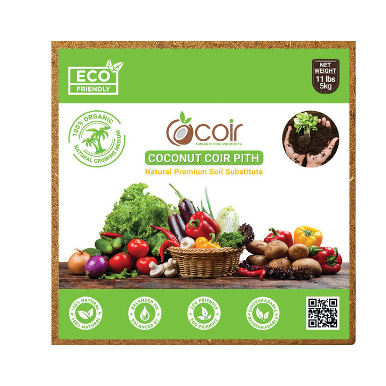 Premium Coco Coir Brick 11 LBS (5KG) Coconut Fiber Block | Compressed Growing Medium | Perfect As Hydroponics Garden Soil | 100% Organic, Eco-Friendly & Biodegradable