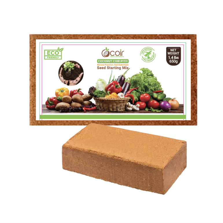 Premium Coco Coir Brick | 1.4lbs (650g) Coco Fiber Block | Compressed Growing Medium | Perfect As Hydroponics Garden Soil | 100% Organic, Eco-Friendly & Biodegradable